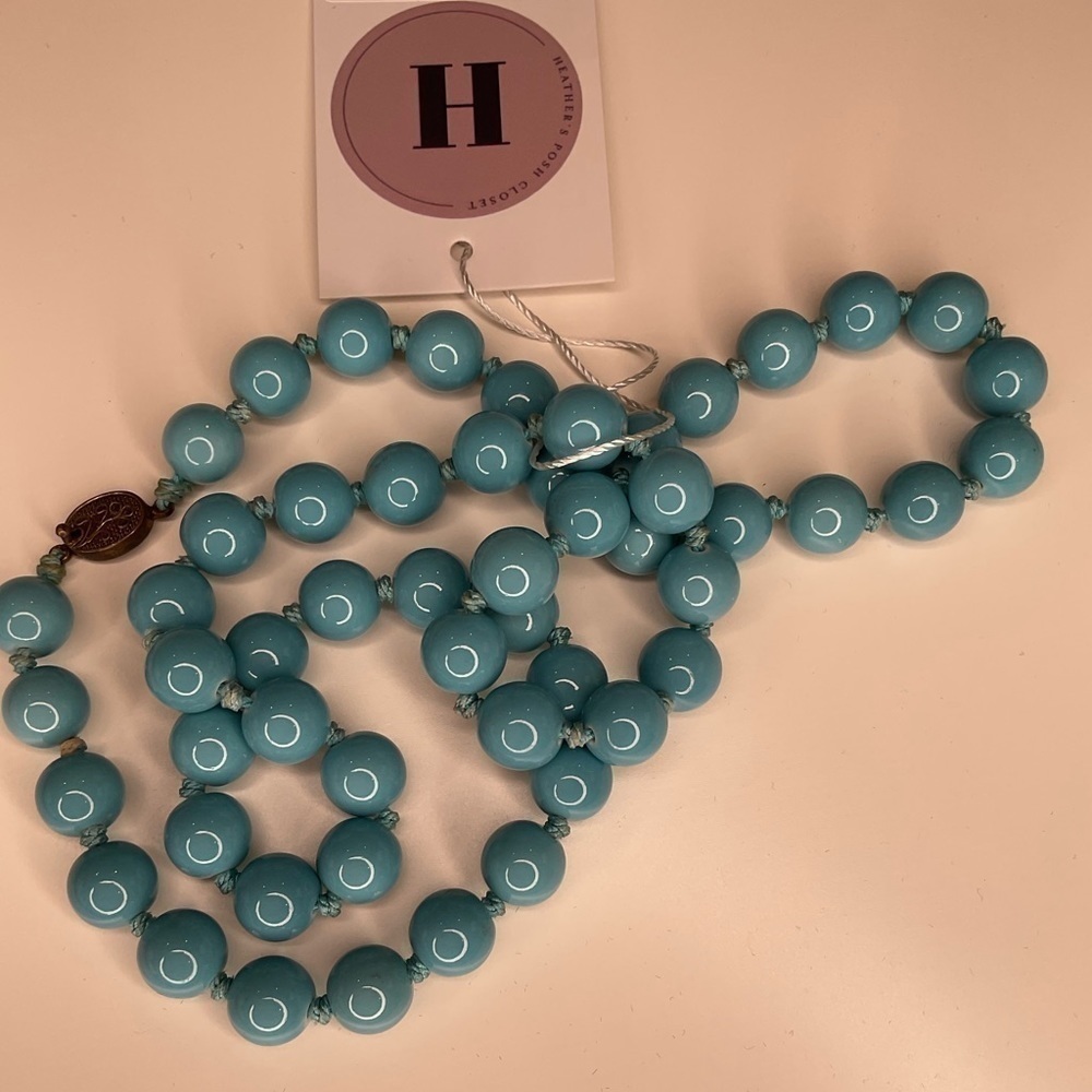 Vintage teal blue glass beads - Picture 9 of 11